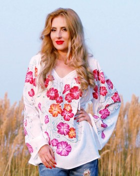 HAND PAINTED BLOUSE - Hibiscus Flowers