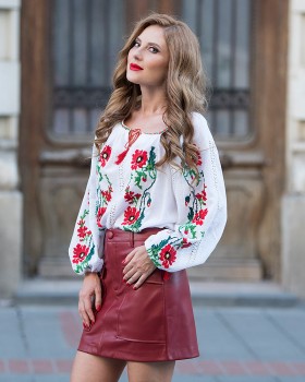 BOHEMIAN HANDMADE EMBROIDERED BLOUSE - Red Poppy
