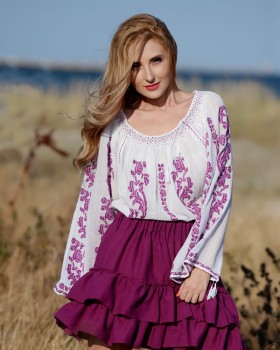 ETHNIC BLOUSE with handmade embroidery - Purple Rose