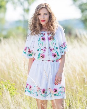 BOHEMIAN DRESS with handmade floral embroidery - Poppy Flowers