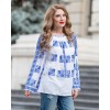 BOHEMIAN HANDMADE EMBROIDERED BLOUSE - Blue Flax Flower
