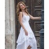 White cotton flared wedding dress with crochet lace inserts
